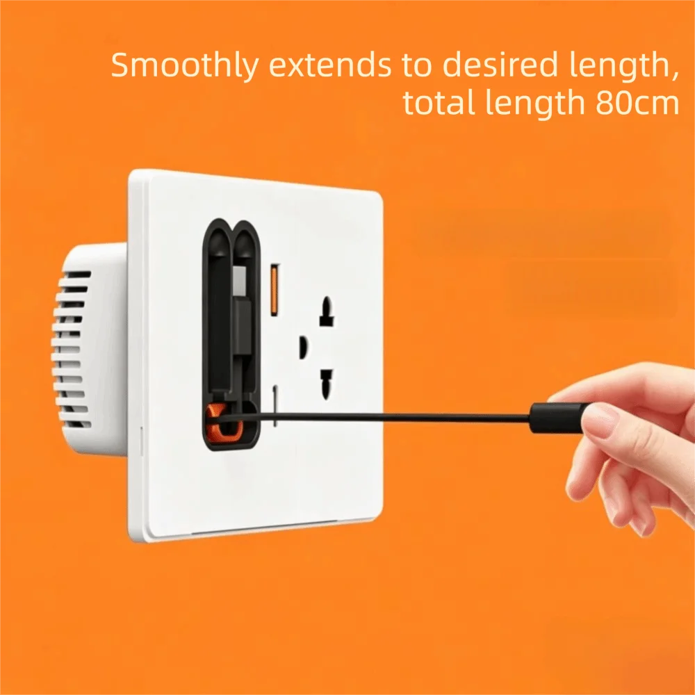 With Retractable Cable 118 Type Brazil Socket Panel Multi-hole Type-C Retractable Cable Socket 20W USB Fast Charging Brazil Type