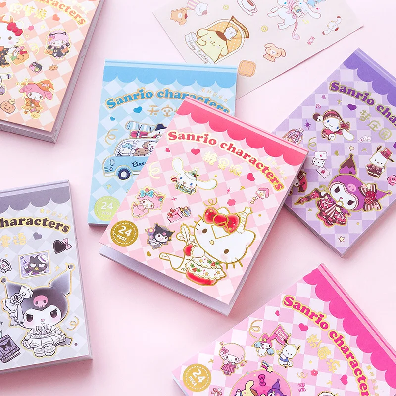 24Sheets Sanrio Stickers Book Hello Kitty Cinnamoroll Kuromi Kids Mini Sticker Decorative Hand Account Laptop Stationery Decals