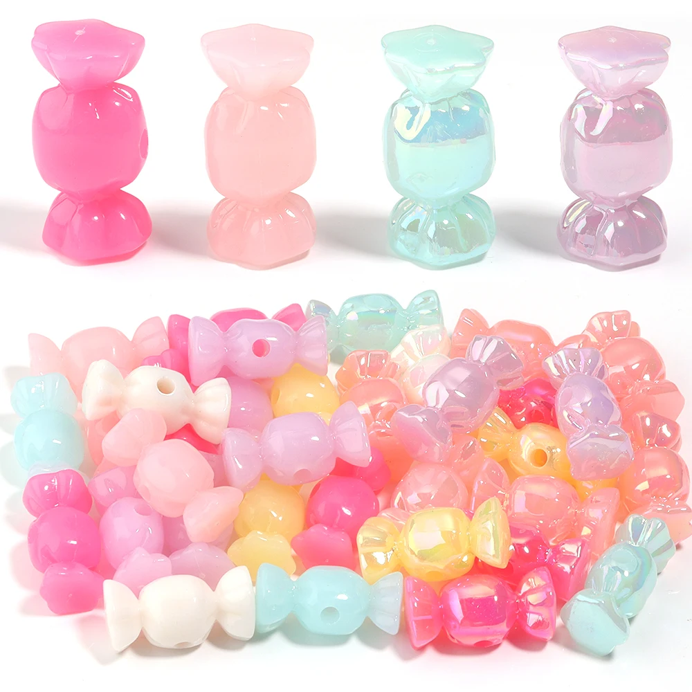 20Pcs 15X31mm Jelly Color Acrylic Candy Beads Loose Spacer Beads for Jewelry Making DIY Bracelet Phone Chain Handmade Supplies