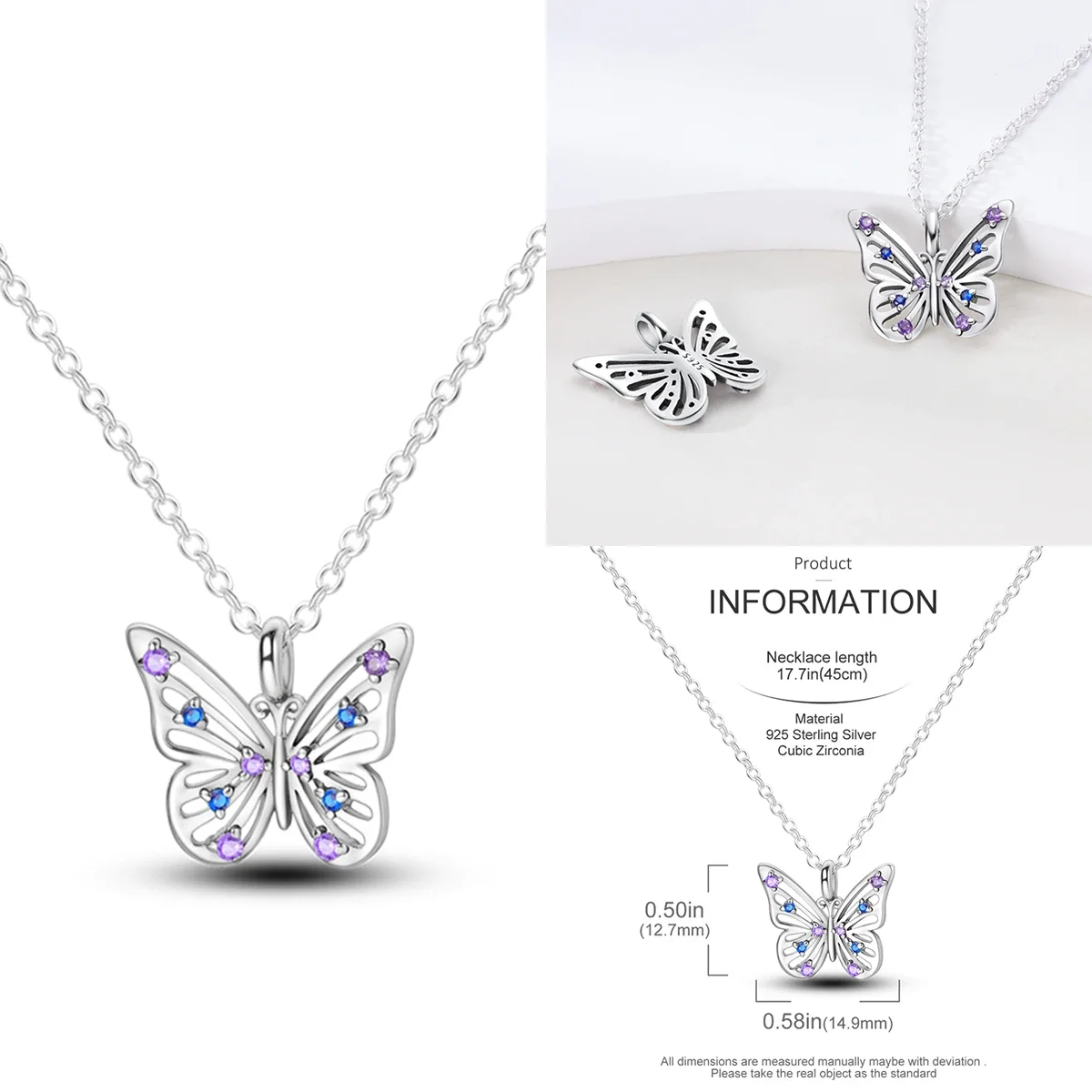 

Original 925 Sterling Silver Insect Butterfly Necklace Zirconia Crystal Jewellery Birthday Wedding Anniversary Women Gift