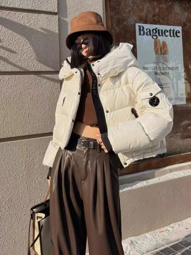 

Winter Short Glossy Hooded Down Jacket Women White Duck Down Solid Waterproof Jackets Female Thick Warm Quilted Parka Outwears