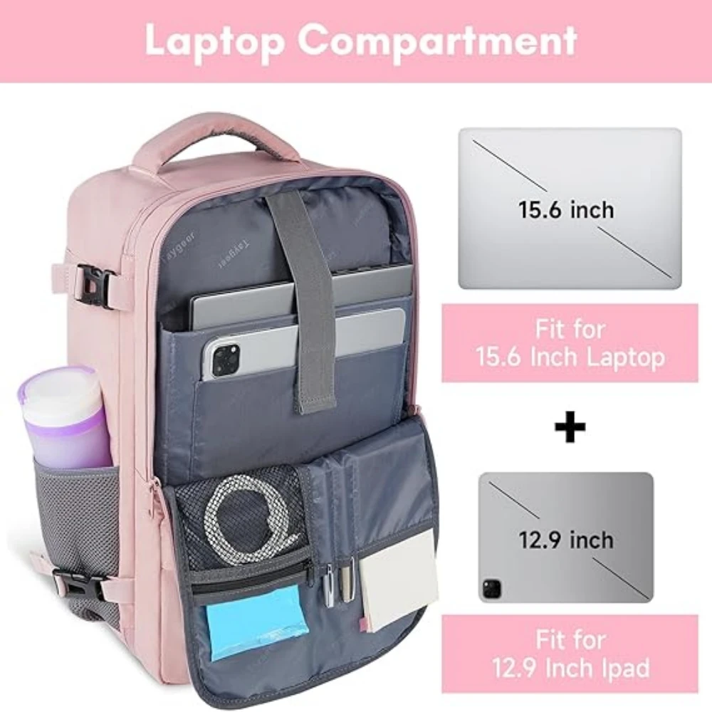 Mochila de viaje para mujer, mochila de mano con puerto de carga USB y bolsa para zapatos, mochila para portátil TSA de 15,6 pulgadas aprobada por vuelo