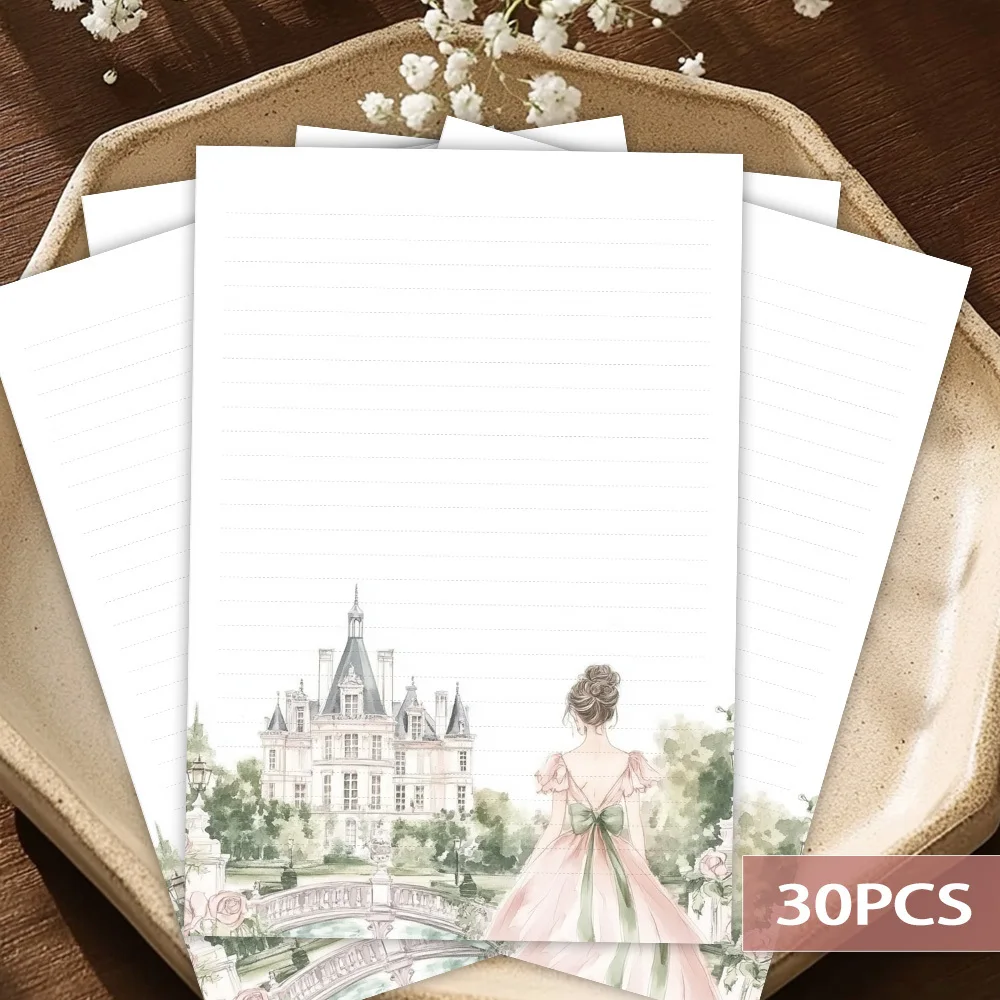30 Sheets, B5 French Castle Girl Themed Writing Paper, Lined, No Glue, Perfect For Notebooks, Memos, And Stickers