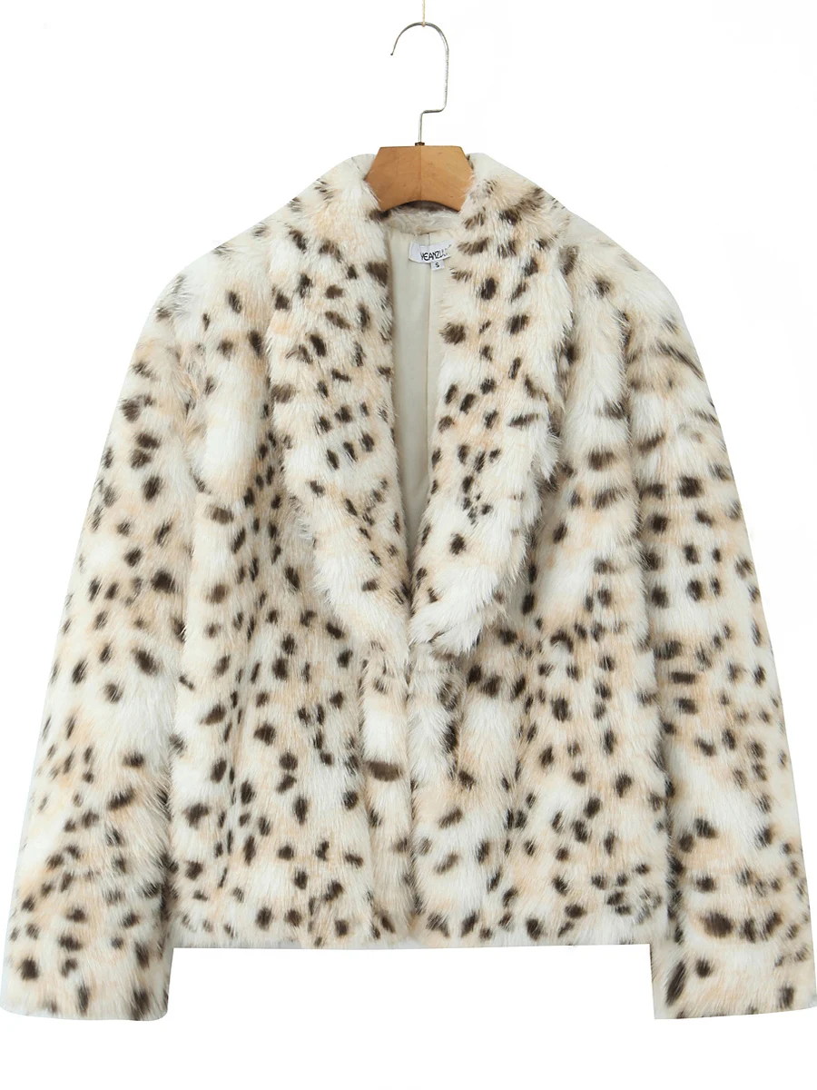 Retro Luxus Sexy Leopard Print Pelzmantel Umweltfreundliche ort Oberbekleidung Wärme frauen Lange Sve Kragen Jaet Oberbekleidung