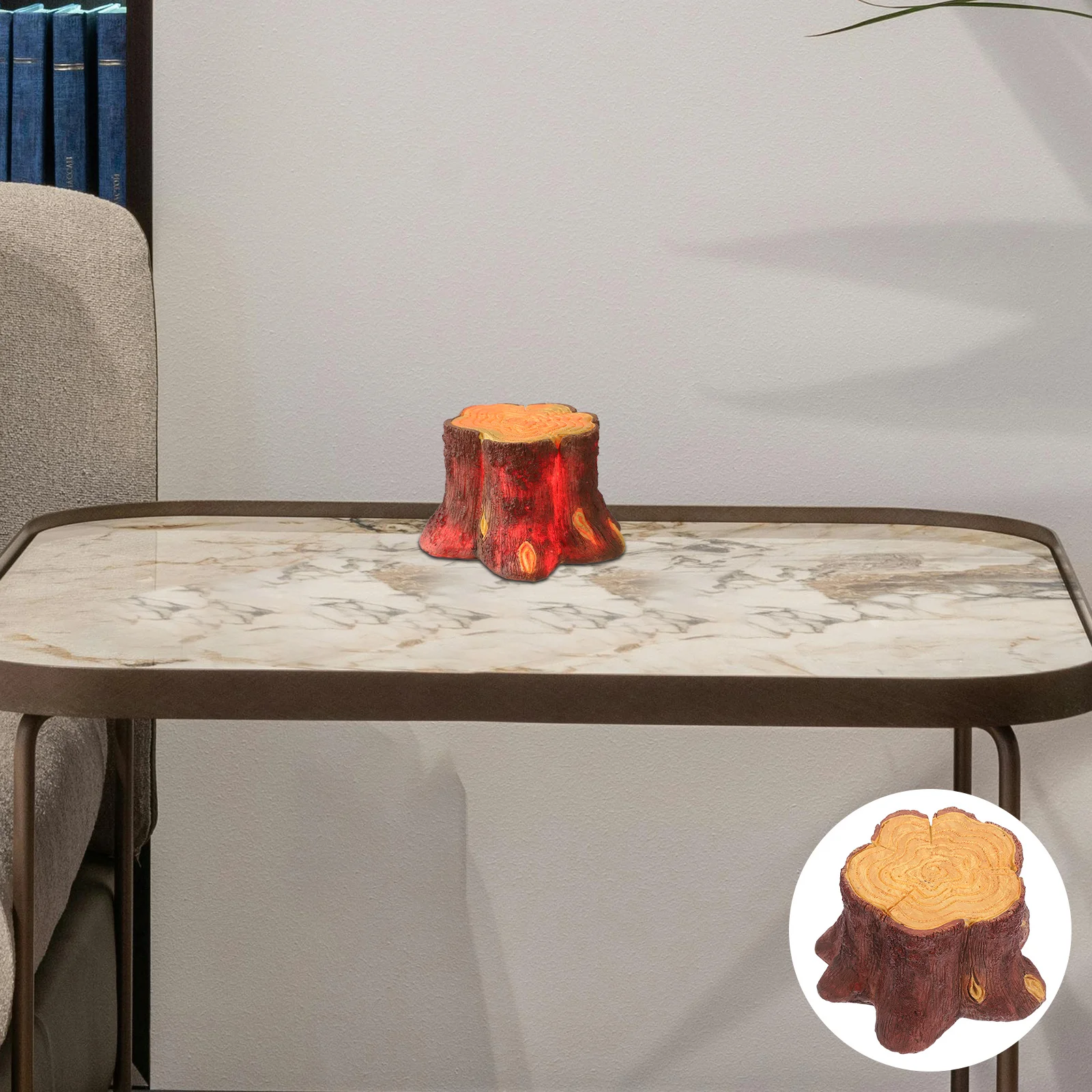 

LED Flame Lamp Resin Tree Stump Night Light USB Tabletop Fireplace Light Faux Wood Log Ornament Christmas Holiday Halloween