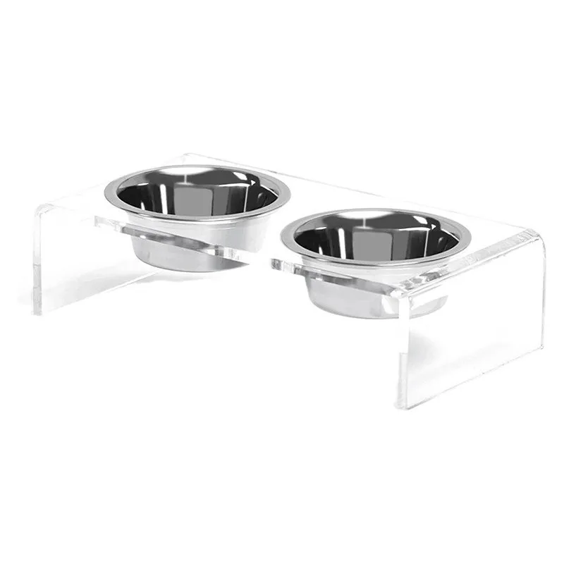 

Acrylic pet feeder, double bowl heightening bracket, easy to clean, not easy to tip over plexiglass