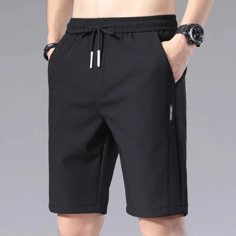 

Men's Summer Loose Casual Straight Leg orts American Pure Color High Street Baskeall Five-Quarter Ice Silk Pants