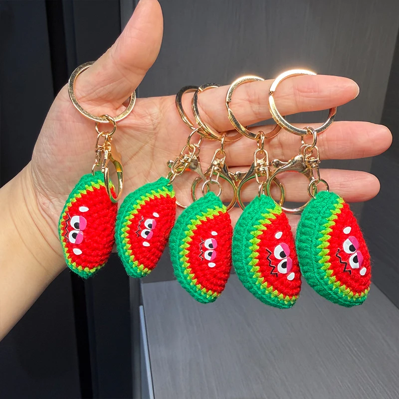 Cute Fruit Series Crochet Keychain Handmaking Knitted Watermellon Keyrings Cute Banana Keyrings For Bag Pendant Custom Accessory