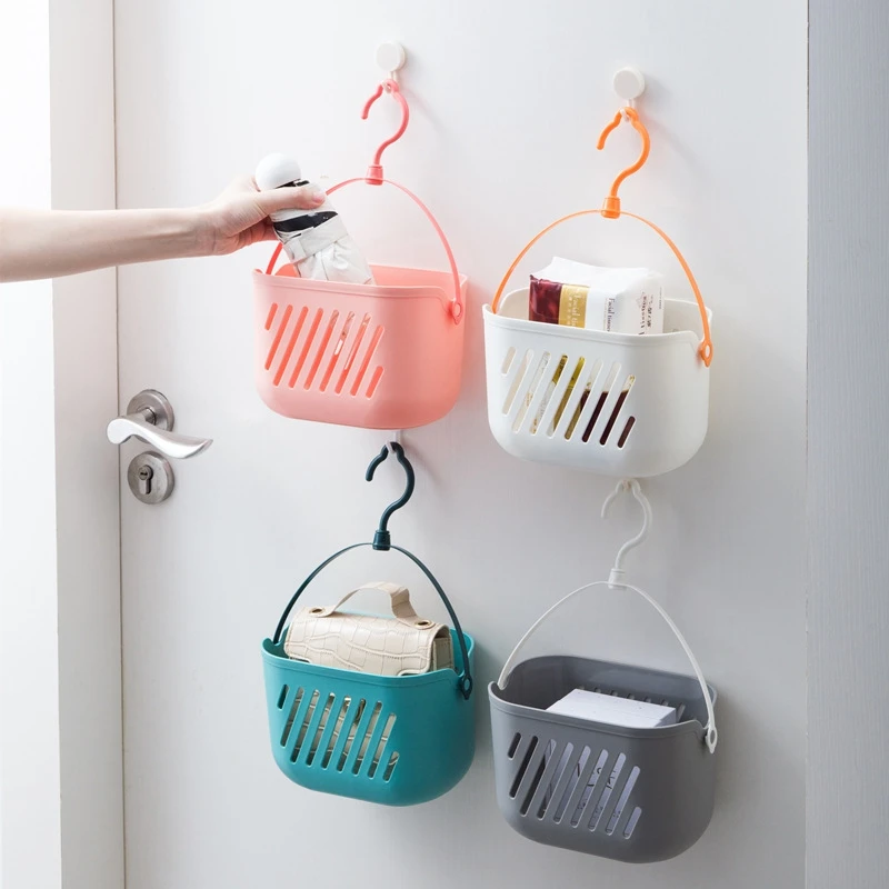 Portable Kitchen Organizer Storage Basket with Hook Plastic Baskets Hanging Shower Basket Laundry Basket  for Bathroom Kitchen