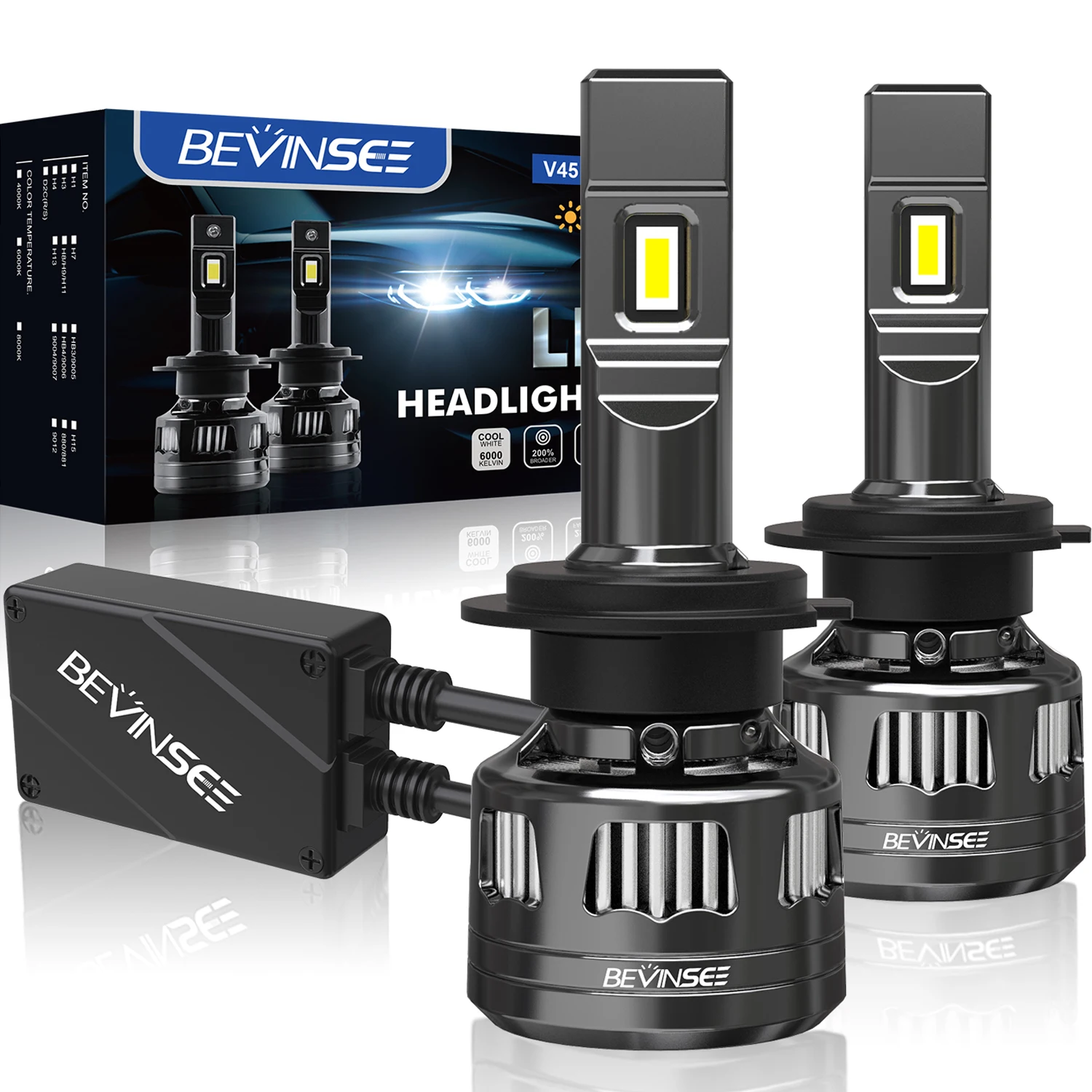

BEVINSEE 2x H7 H4 LED Headlight Bulb CANBUS 120W 22000LM H1 H11 HB3 9005 HB4 9006 9012 LED Lights for Car Super Bright 6000K 12V