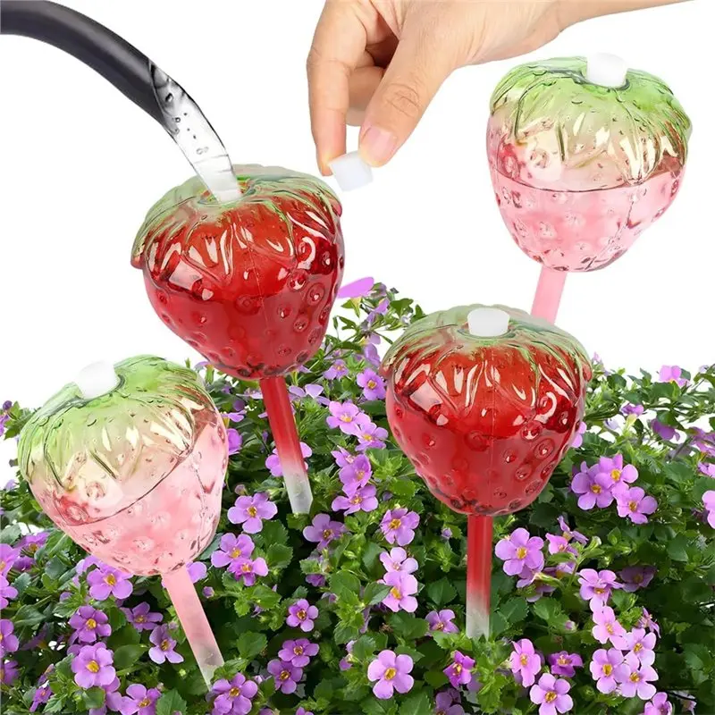

AB11-Strawberry For Plant Watering Globe With Top-Fill Bulbs, 4-Pack Self-Watering For Planter Inserts For Plant Care On Vacatio