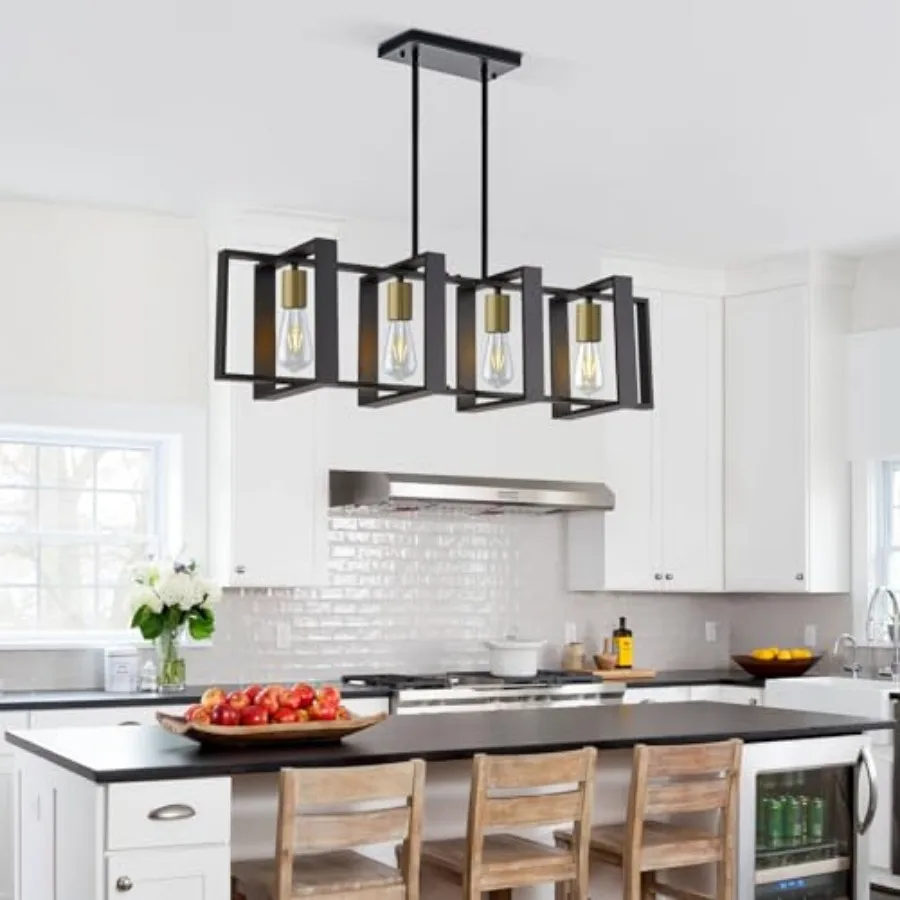 Black Rectangular Farmhouse Chandelier Pendant Light
