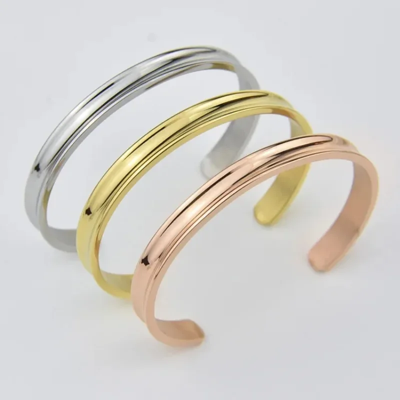 Pulsera de acero de titanio curvada cóncava para pareja, pulsera con apertura de acero inoxidable en forma de C Vintage, joyería Manchette