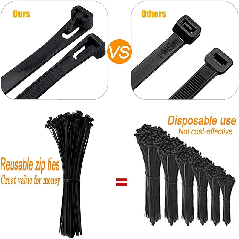 Releasable Zip Ties 12Inch Heavy Duty Zip Tie Thick Black Cable Ties 100Lb Tensile Strength Nylon Cable Wire Ties 200Pcs