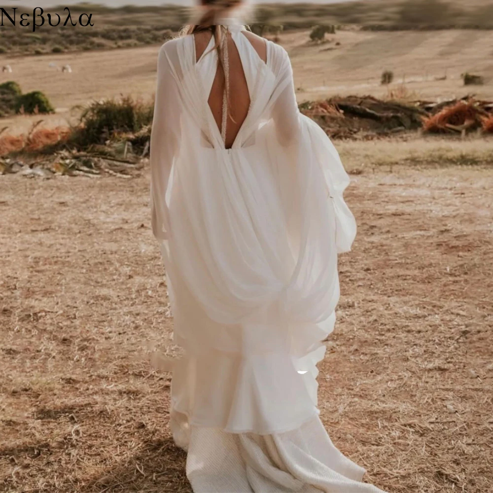 تخصيص الشيفون الأبيض رائعة ذوي الياقات العالية الرسمية 2025 فستان الزفاف جودة عالية حفلة الزفاف حساسة زي العرائس