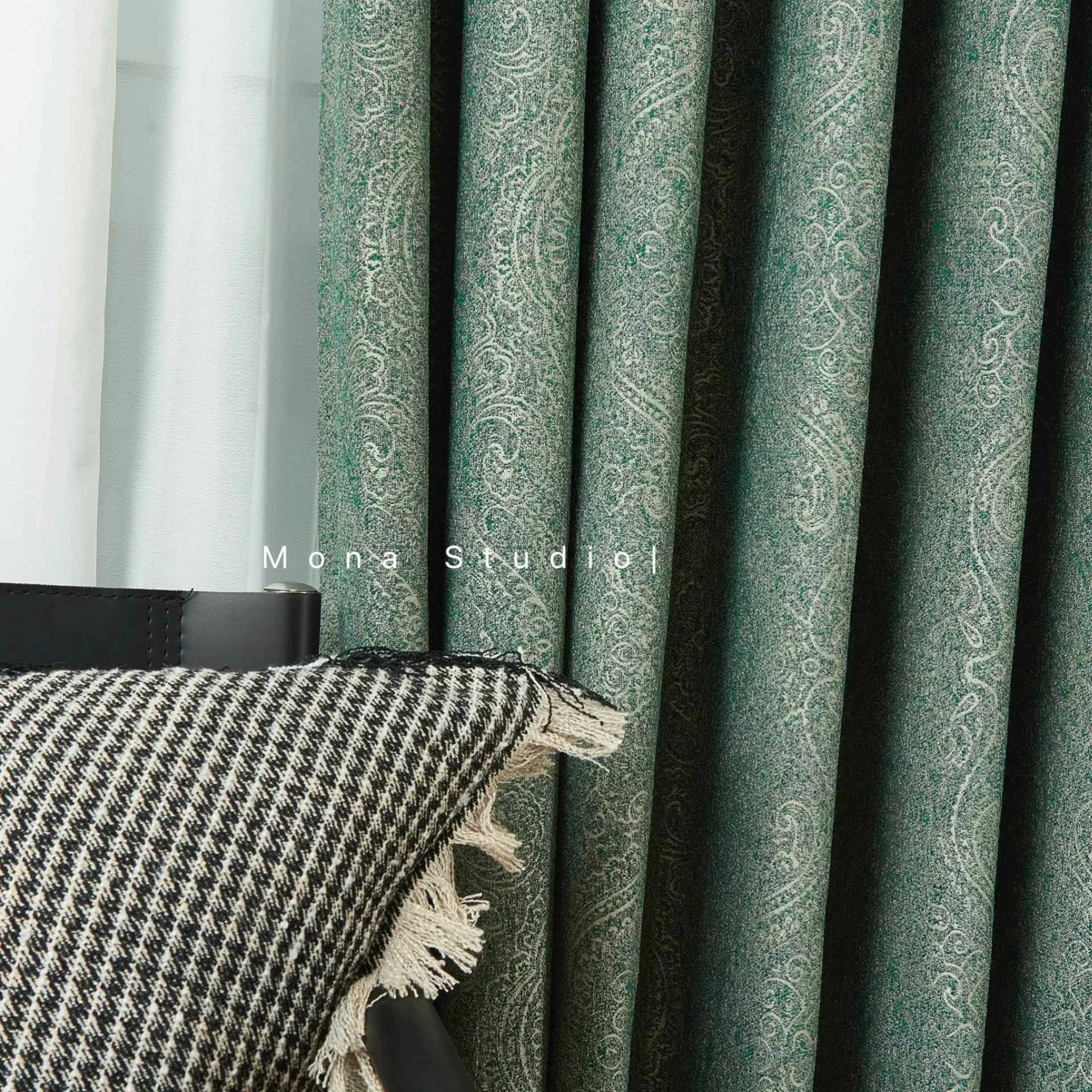 Vintage Green Dark Pattern Paisley Jacquard Curtains for Living Room Bedroom Partition Door Curtains Customized Finished