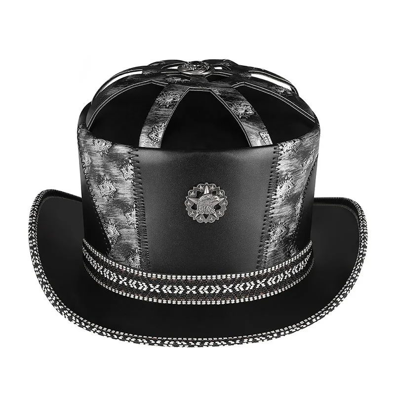 New Vintage Medieval Steampunk Hat Punk Magic Knight Vikings Pirate Cosplay Gothic Men Leather Hat Halloween Anime Prop Headgear 2