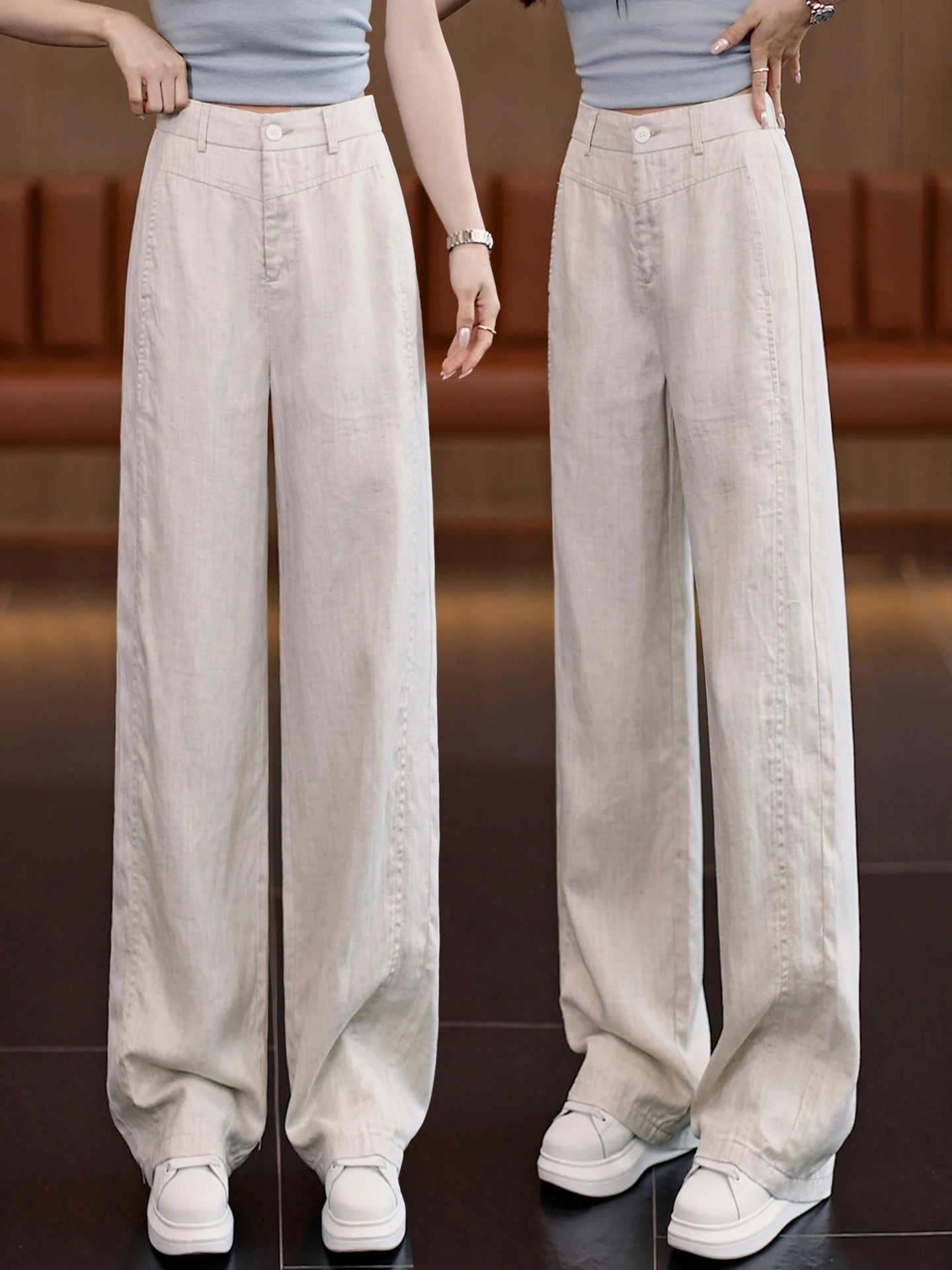 

High Waist Straight Leg Linen Casual Pants Women's Summer Thin New Fashion Popular Wide Leg Pants Breathable Comfortable