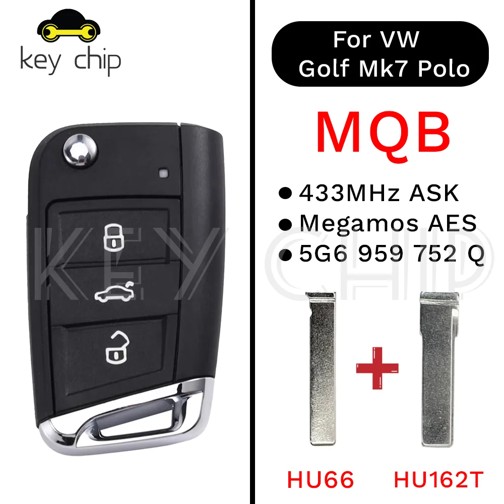 48chip 5G6959752Q 48chip para VW MBQ Golf Tiguan cubierta de carcasa de hoja de llave estrecha 3 botones carcasa de llave de Control remoto de coche plegable