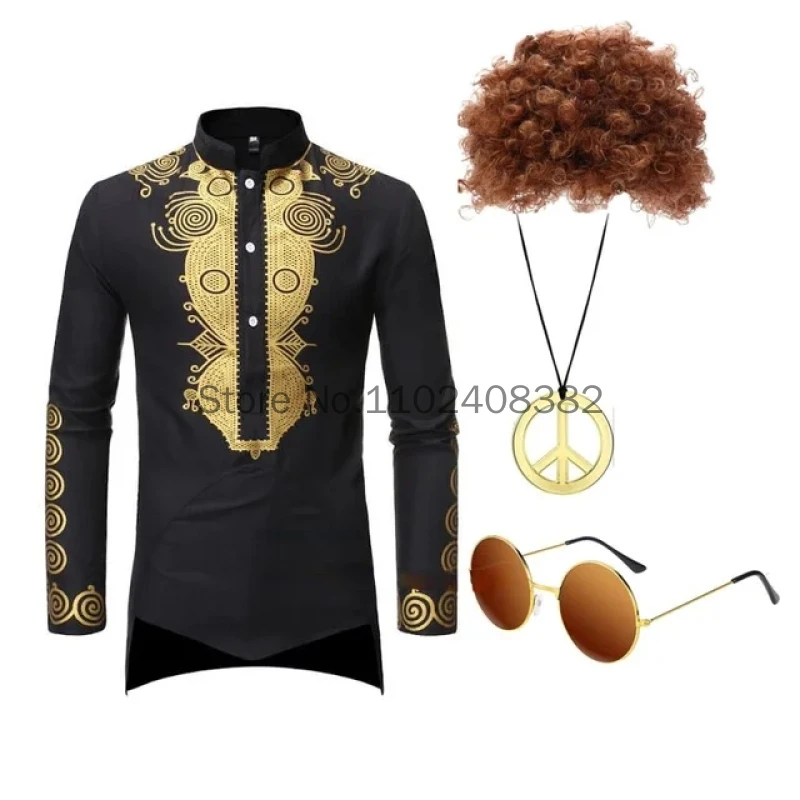 Men hippies Fashion Africa Clothing Long Pullovers Dress Clothes Hip Hop Robe Africaine Style Shirts for Men Wig Accessories