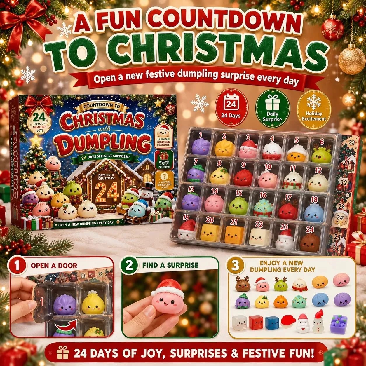 Christmas Dumpling Squishy Advent Calendar 2026 24 Day Countdown Mystery Box Slow Rising Squeeze Sensory Fidget Surprise Gift