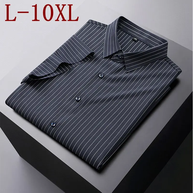 10XL 8XL 7XL 2026 New Summer Ice Silk Breathable Striped Shirt Man High End Luxury Mens Shirts Casual Loose Menswear Clothing