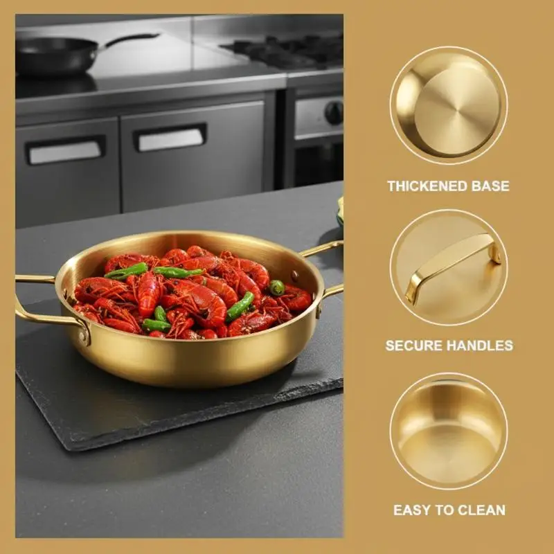 Stainless Steel Hot Pot Food Grade Heat Insulated Dual Handles for Seafood Ramen Daily Home Cooking Use