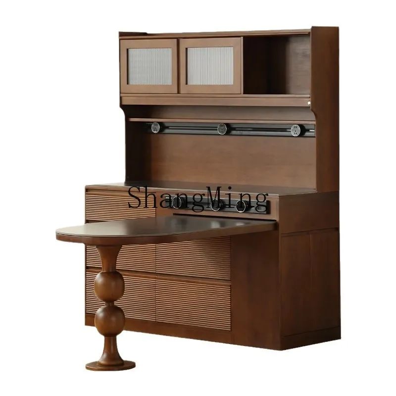DSA black walnut solid wood dining side cabinet dining table integrated retractable against the wall with embedded table wine