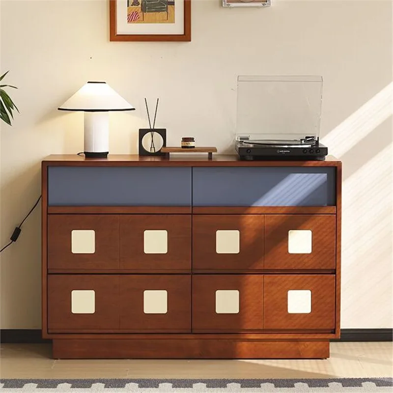 

Medieval solid wood bucket cabinet Bauhaus color matching retro dining side cabinet living room bedroom wall locker storage