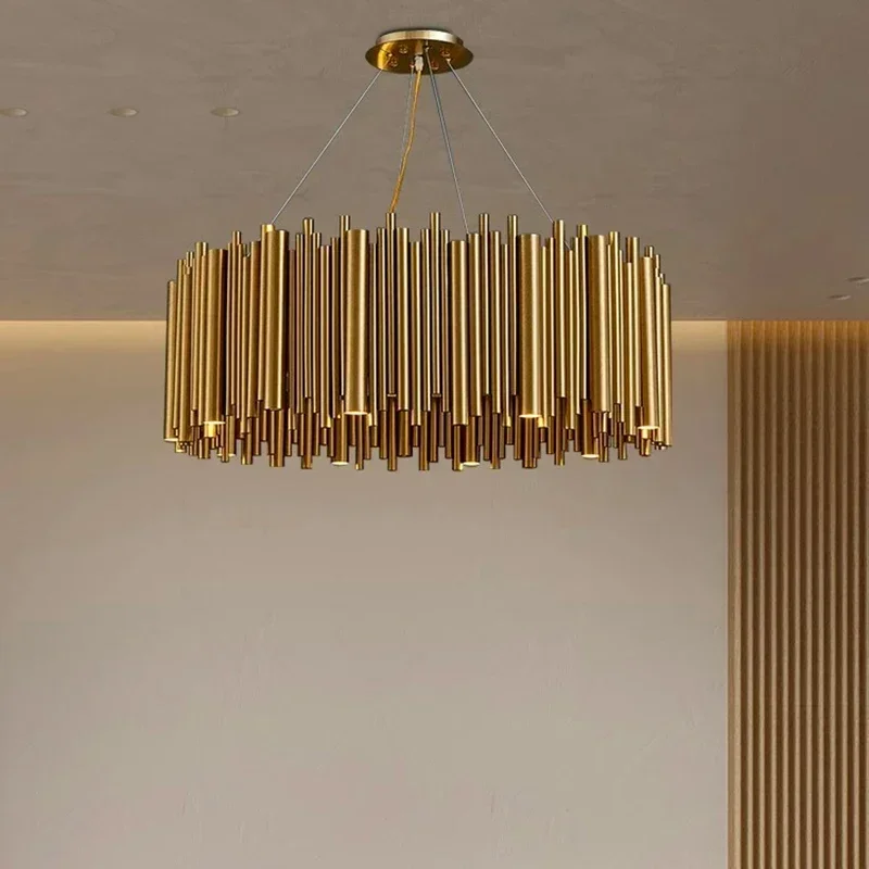 Simple Modern Gold Ceiling Chandelier LED Pendant Lights Living Room Villa Stainless Steel Creative Interior Indoor Lighting