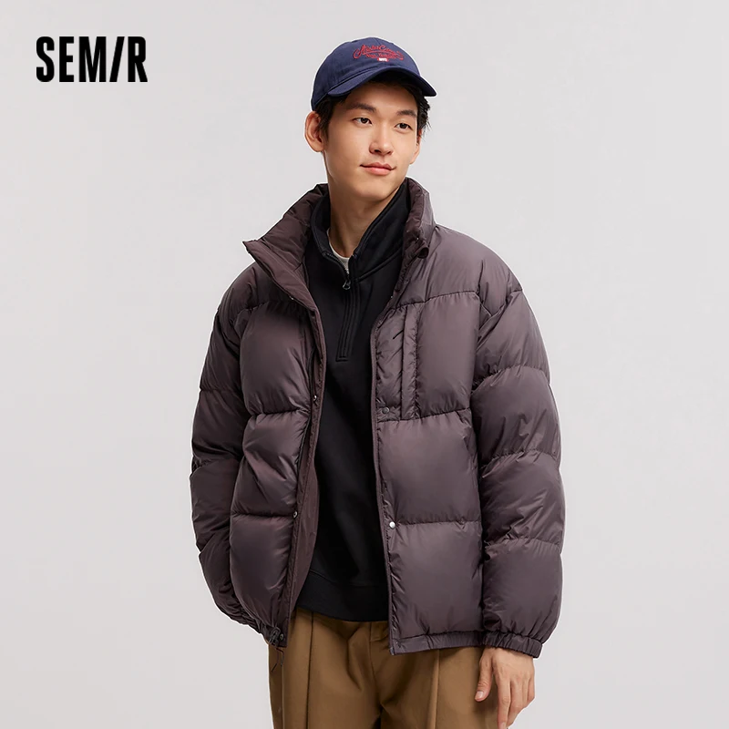 Semir Down Jacket Men 2024 Winter New Loose Reversible Coat Short Warm Stand-Up Collar Top Versatile Trendy Down Jacket