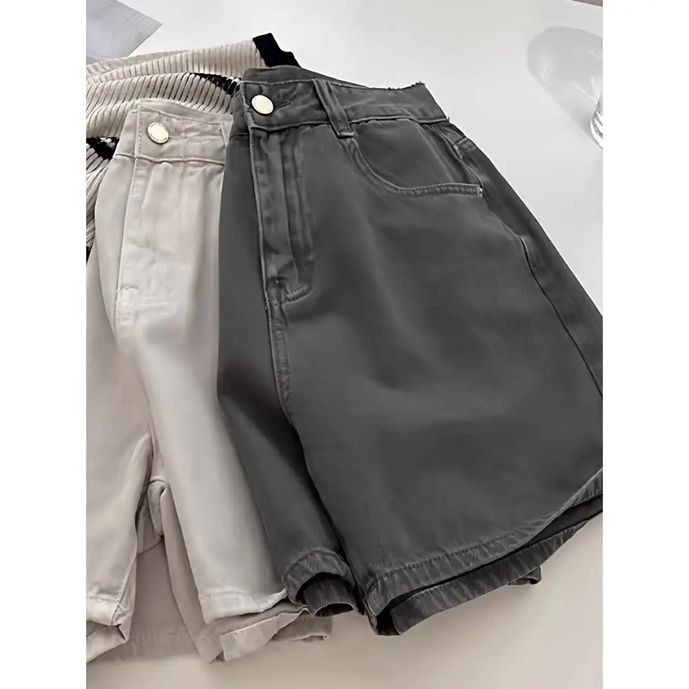 High Waist Loose Fit Men's Denim Shorts Summer 2026 Korean Style Wide Leg Pants Casual Youth Polyester Fiber Daily Wear