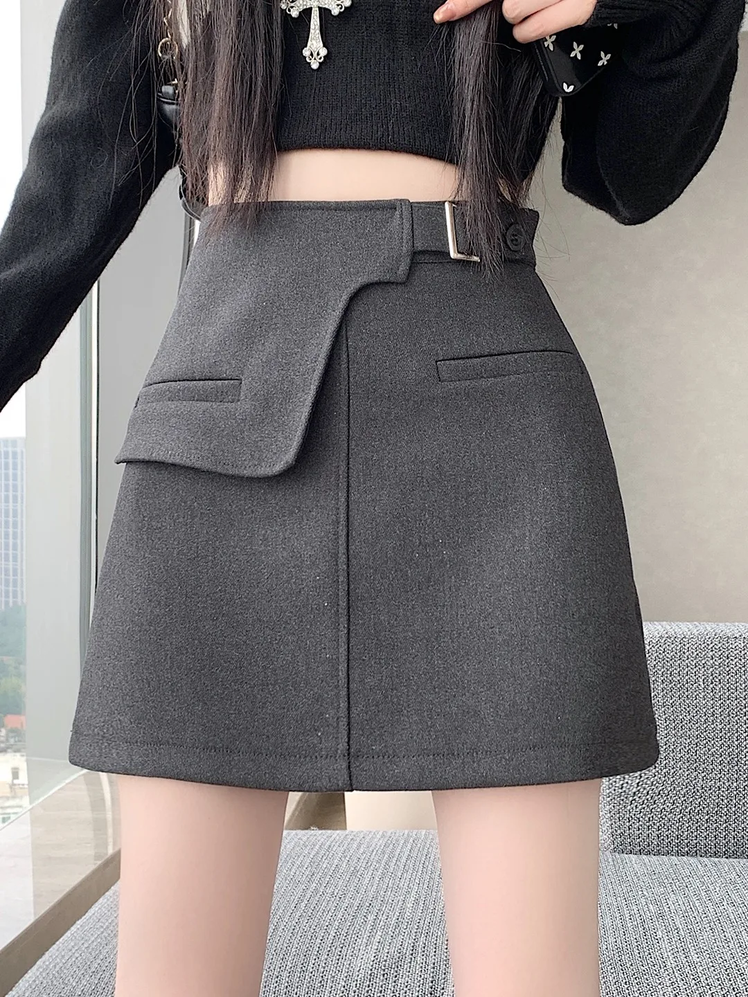 ハイウエスト A ライン スカート レディース ウール デザイン センセーション 秋冬 プラスサイズ 着痩せスカート ファイオン 通勤