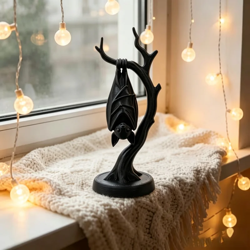 Gothic Dead Branch Bat Decor Statue,3D Printed Hanging Bat Figurine For Shelf Display Dark Aesthetic Halloween Ornament Gift