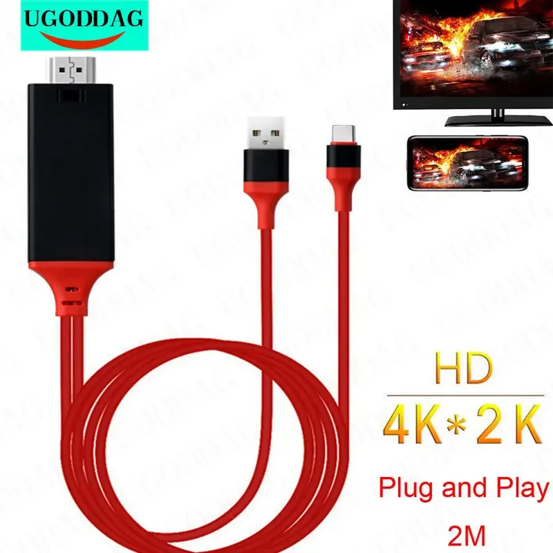 2M Type C Cable Android Phone to TV Adapter USB C HDMI-Compatible Video Link For Dell ASUS Samsung S21 S8 S9 S10 Plus for Huawei