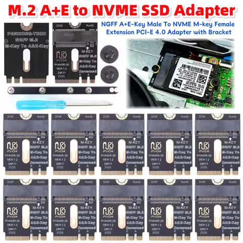 M.2 A+E To NVME SSD Adapter A/E Key To M Key PCIE 4.0 Riser Card W/ Bracket M2 WIFI Interface for 2230 2242 2260 2280 NVME SSD