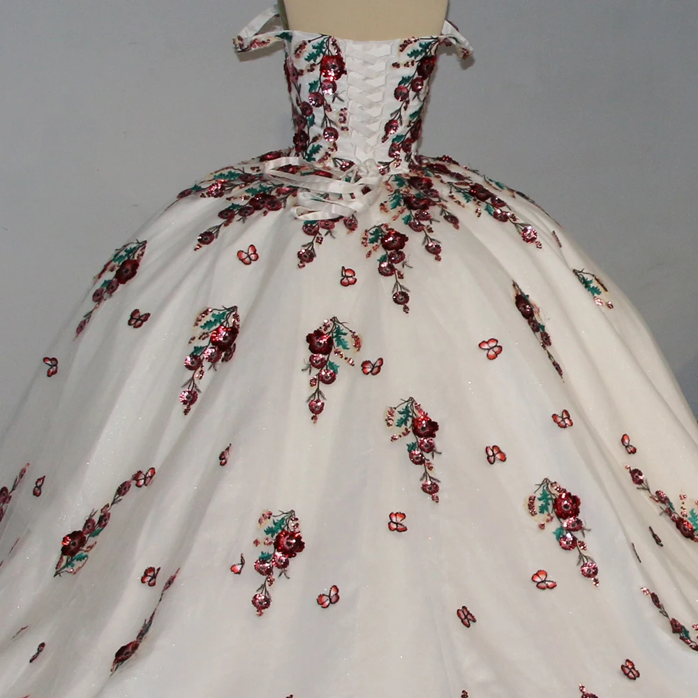 Stunning Floral embroidery Off The Shoulder Ball Gown Quinceanera Dress Sweet 16 Dress WC022