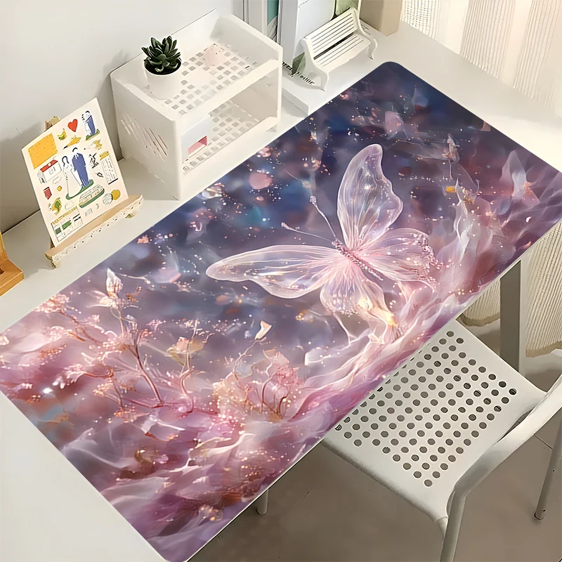 Anime HD Print Cute Mouse Pad Gaming Mousepad Rubber Computer Butterfly Pink Mouse Mat Gamer Accessories Non-slip Keyboard Pad