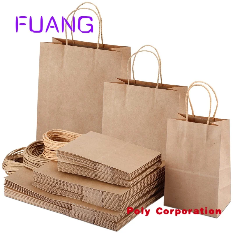 

Custom Recycled Custom Logo Printed Restaurant Food Takeaway Grocery Shopping take out Packaging Brown Kraft Paper Bag With Han