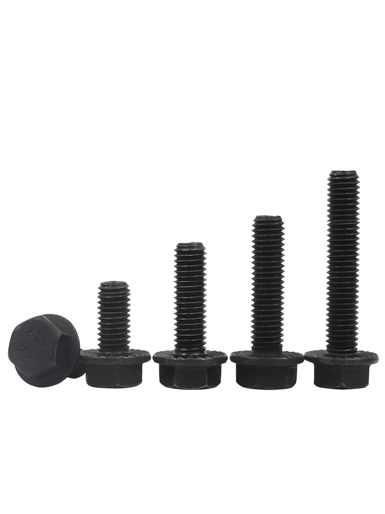 3/5/10/20pcs M5 M6 M8 M10 Black Alloy Steel Grade 10.9 Flange Surface Flat Bottom With Serrated Outer Hexagon Mechanical Screw