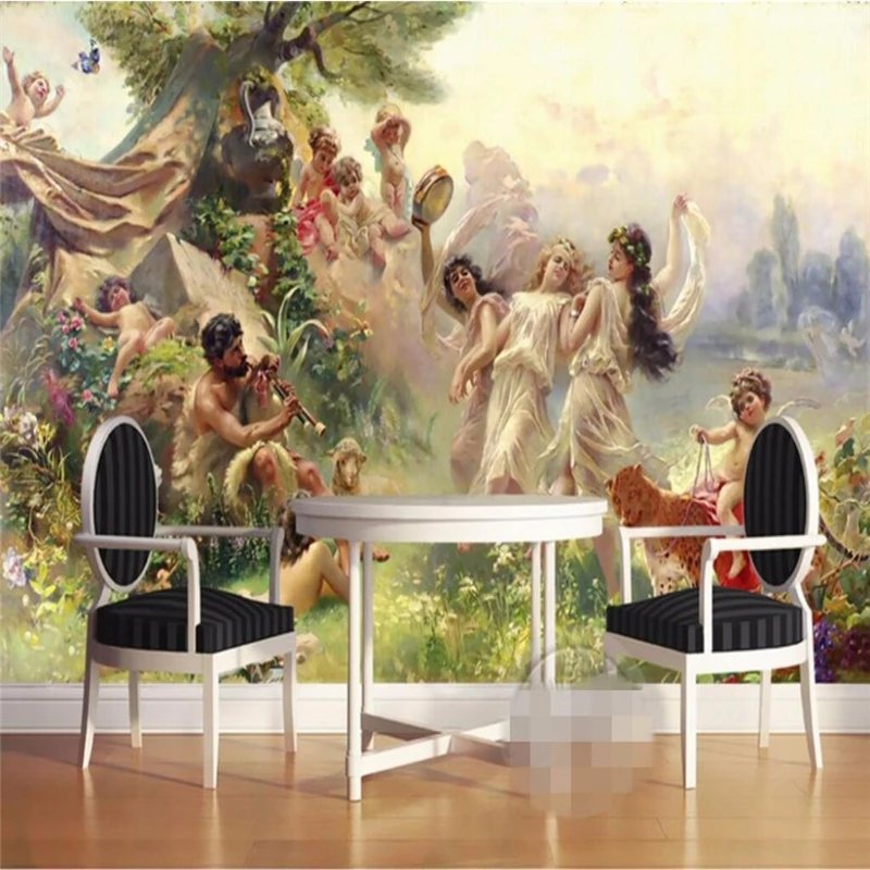 

3d Wallpaper Mural Wall Sticker European Classical Oil Painting Angel Paradise Party Dancing Mural Background Wall