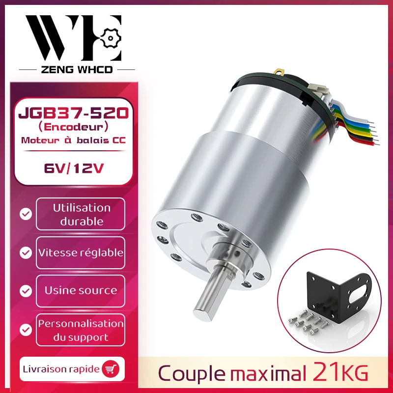 Encodeur Hall JGB37-520, moteur Miniature à courant continu brossé 6V12V, vitesse réglable avant et arrière 6 tr/min ~ 1590 tr/min avec mesure de vitesse