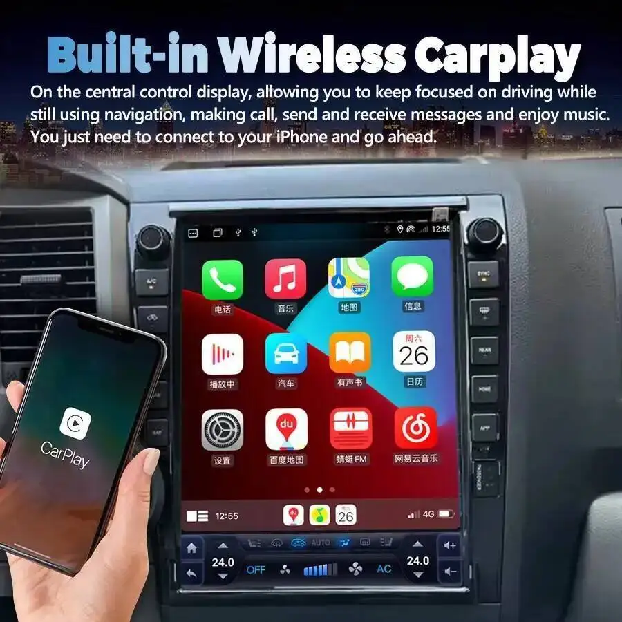 For Toyota Tundra Sequoia 2007-2022 8 Core Car Radio Multimedia Android 14 Player Auto GPS Navi Carplay Head Unit 13inch