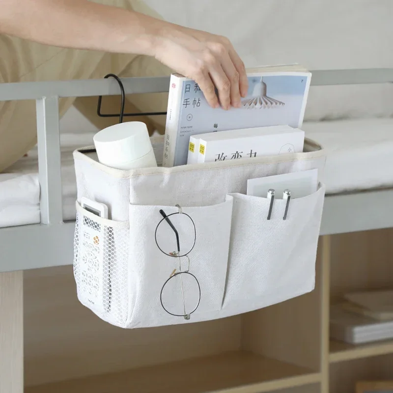 Bedside Hanging Pocket Canvas Storage Bag Bedroom Magazine Storage Pouch Diaper Holder Sofa TV Remote Control Magazine Organizer