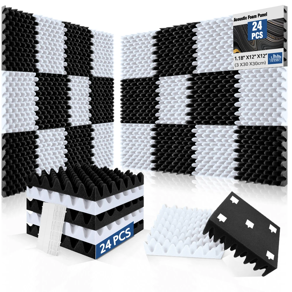 แผ่นโฟมอะคูสติก 24 ชิ้น ดีไซน์รูไข่ สำหรับลดเสียงรบกวนและกันเสียงภายในบ้าน วัสดุกันเสียงสำหรับผนัง