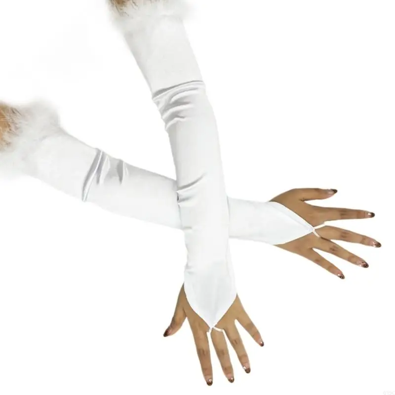 Q39C Vintage Party Satined Fingerless Gloves for Flapper Women Fashion Roleplay Accessory Arm Sleeves for 1920s Theme Parties