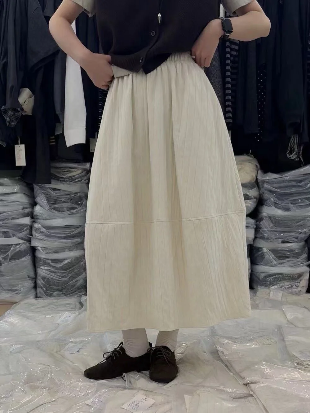 

Белая свободная женская юбка миди Ele White для весны и осени, повседневная, с высокой талией, А-силуэт, из смесового хлопка