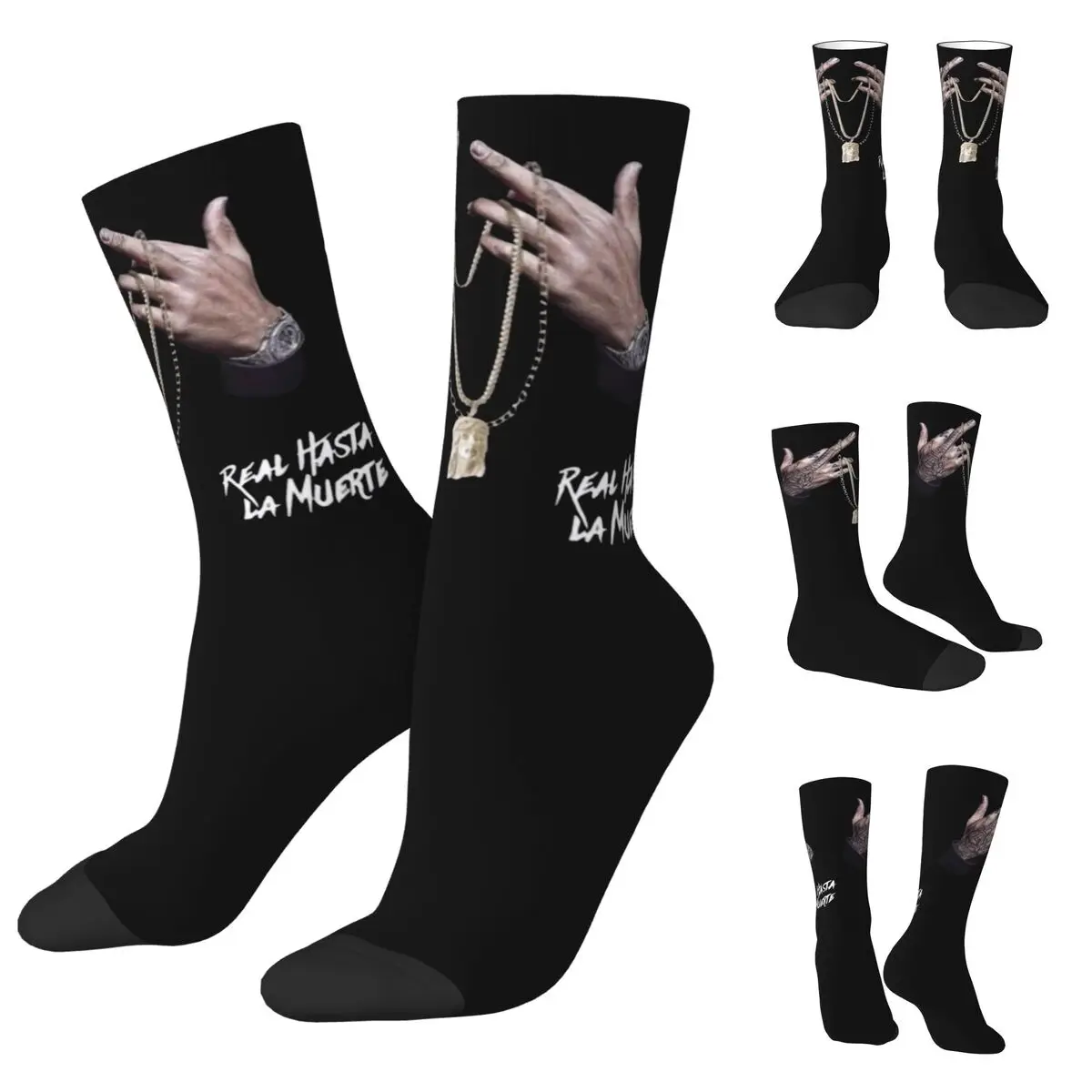 Vintage Rapper Anuel AA High elasticity polyester Men and Women printing Socks Applicable throughout the year Dressing Gift