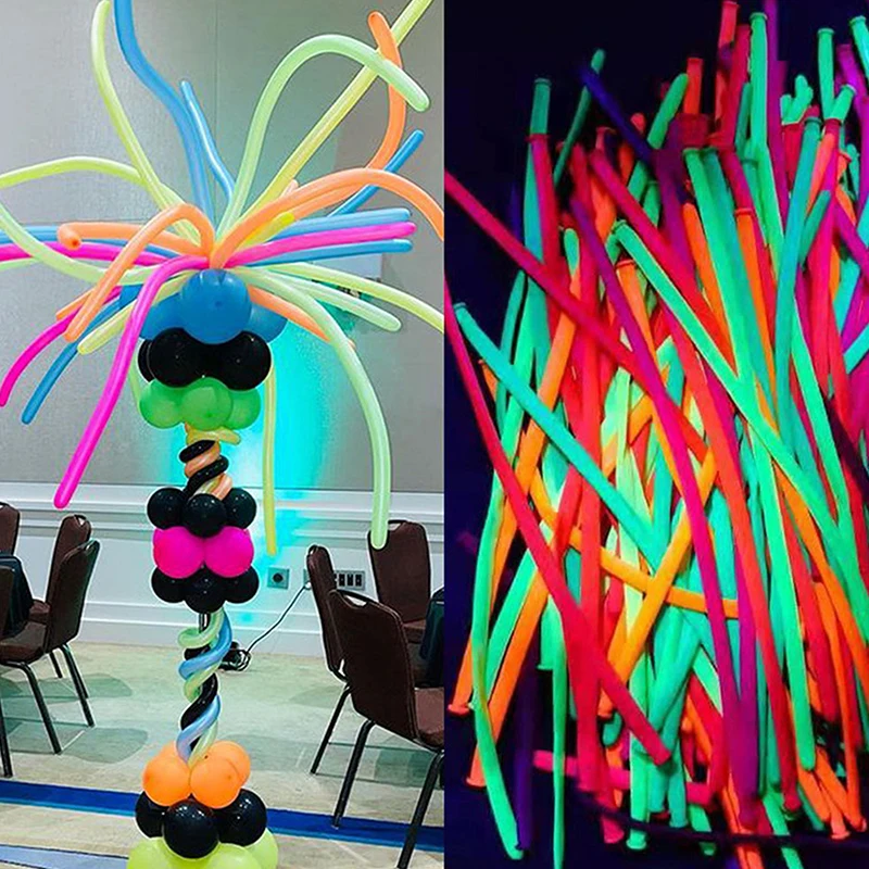 Balões Fluorescentes De Neon Longo Reutilizáveis, Torção, Látex, DIY, Decores de Festa de Aniversário, Brilham nos UV, 10Pcs