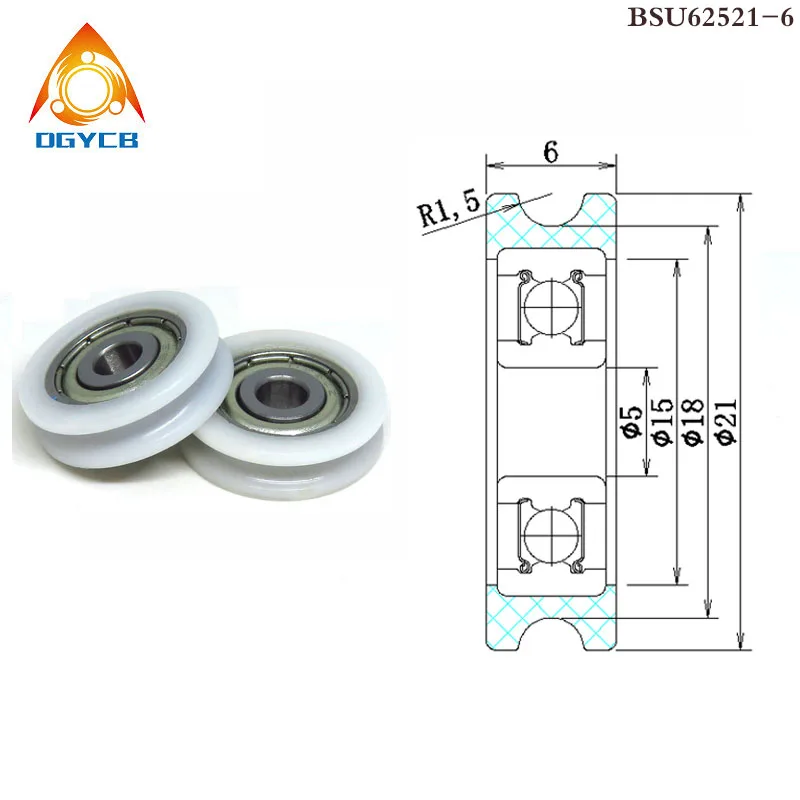 

4pcs 5x21x6 mm POM Coated Bearing Pulley BSU62521-6 21 mm Diameter U Groove Type Line Lifting Wheel, Bathroom Roller, Sheave